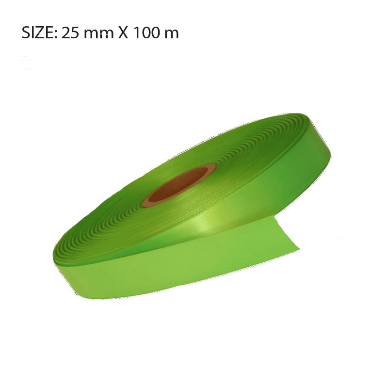 CUSTOM PRINTED FLUORESCENT GREEN SATIN RIBBON – 25MM X 100M | SINGLE ...