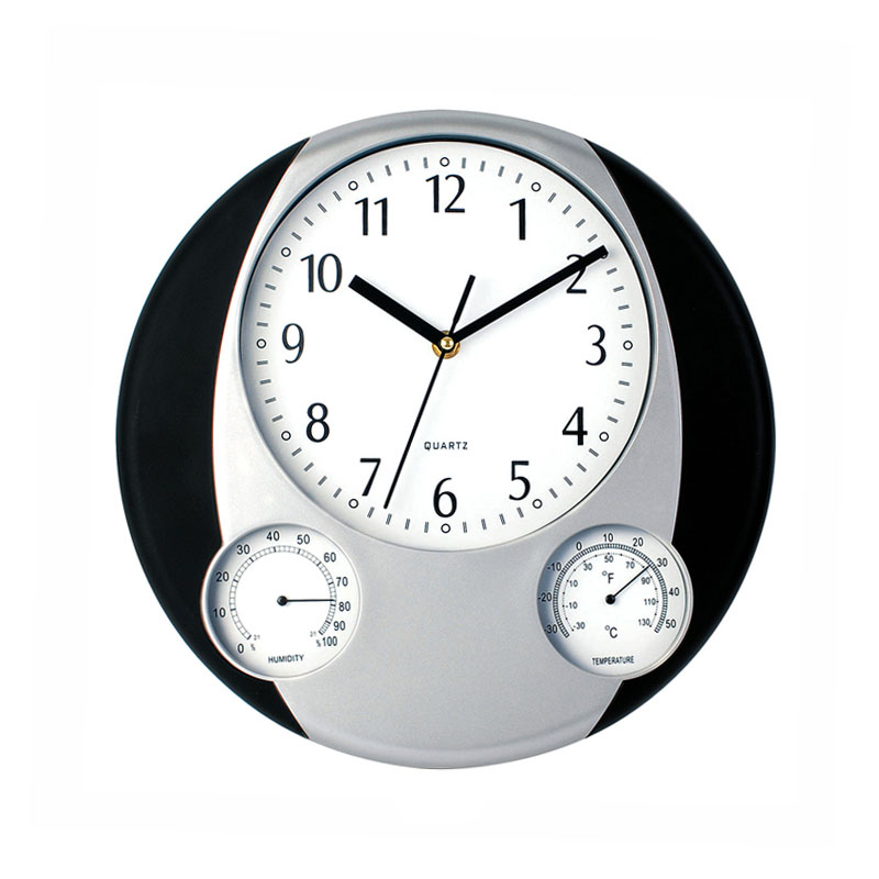 WALL CLOCK PREGO BLACK WITH THERMOMETER AND HYGROMETER - Hercules